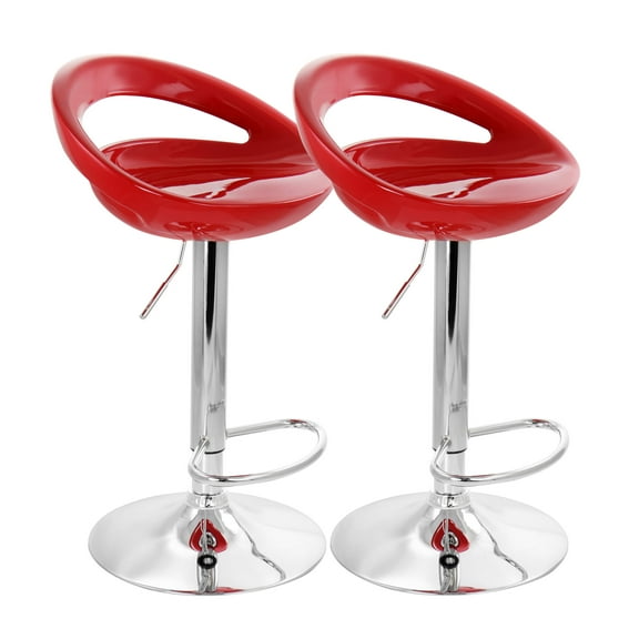 Elama Retro Bar Stool in Red with Chrome Adjustable Swivel Base Set of 2