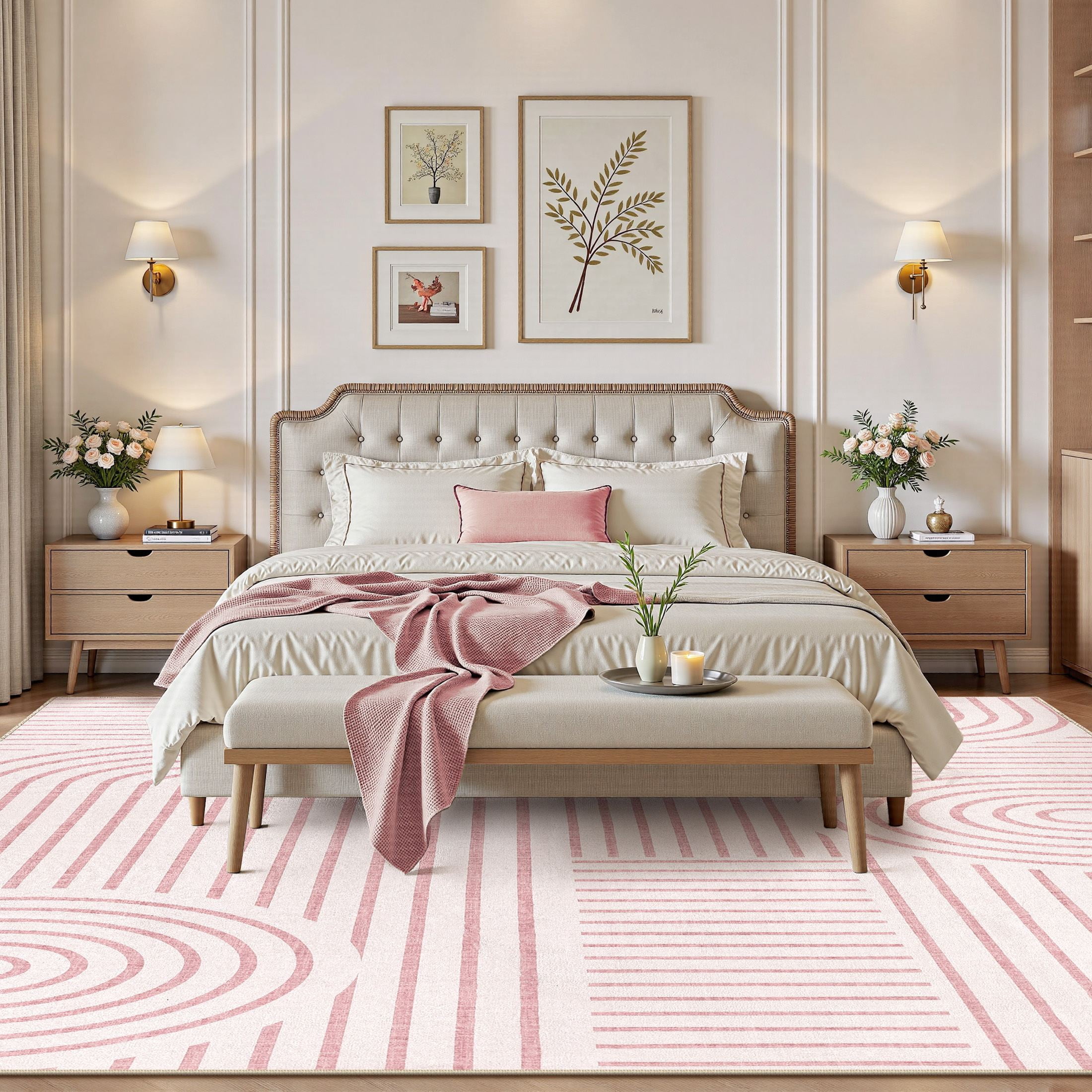 MICGEEK 8'x10'Washable Area Rugs for Living Room, Washable Non-slip Soft Indoor Modern Vintage Rug for Bedroom Dining Room Office Home Decor Carpet,Pink