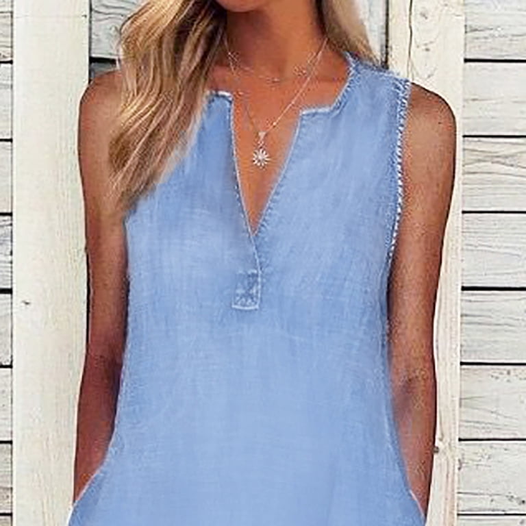 IDALL Summer Dresses,Denim Dress Denim Dresses 's Summer Casual Loose Soft Jeans  Dress V Neck Sleeveless Loose Tunic Dress Sundress Sundresses for  Women,Casual Dresses,Beach Dress Sky Blue Dress XL - Walmart.com