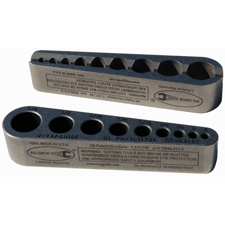 UPC: 0812210005634 | Big Gator Tools – V-TapGuide – Standard Sizes 0-80 To 5/8  – 9 holes – STD500NP