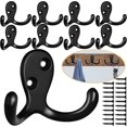 thumbnail image 1 of Ganchos para abrigos, 10 piezas de ganchos de pared resistentes para colgar abrigos, sin óxido, ganchos dobles para batas montados en la pared para llaves, toallas, bolsos, tazas, sombreros (negro), 1 of 4