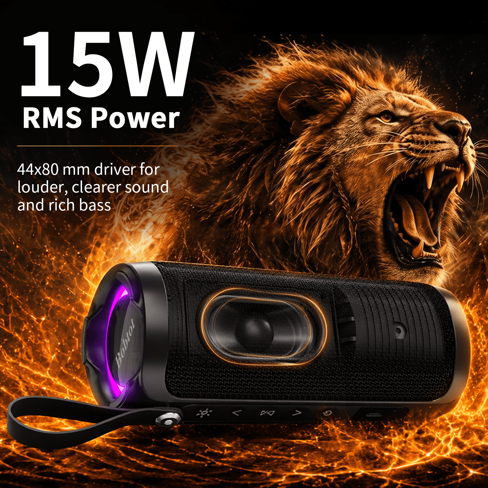Portable Bluetooth Speaker RGB IPX6 Waterproof, 15W Loud Sound, Deep Bass, Bluetooth 5.3 Wireless Stereo Pairing 15H Playtime, for Home/Outdoor/Party/Beach, Birthday Gift (Black)