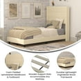 thumbnail image 4 of Merrick Lane Modern Twin Platform Bed with Padded Channel Stitched Beige Faux Linen Upholstered Wingback Headboard and 6" Underbed Clearance, Beige, 4 of 11