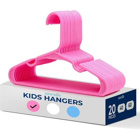 20 Pcs. Non-Slip Plastic Kids Hangers - Durable and Space-Saving Closet Organizers for Infants, Toddlers, and Kids' Clothing (Pink)