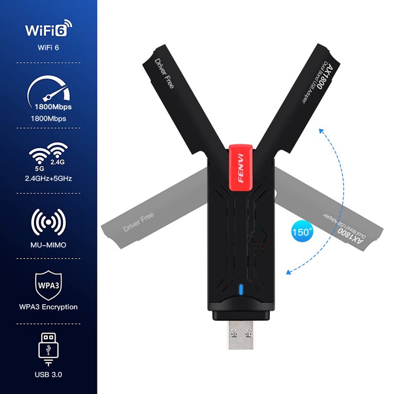 HYFAI Wifi 6 USB 3.0 1800Mbps adaptateur Wi-Fi bibande 5 GHz sans