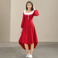 thumbnail image 4 of Farfi Christmas Performance Dress Fluffy Square Neck Pure Color A-line Irregular Hem Button Decor Festive Stage Show Santa Cosplay Costume New Year Party Maxi Dress (Red, M), 4 of 13