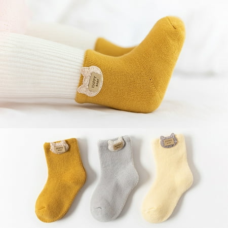 

Taluosi 3 Pairs Winter Warm Keeping Terry Thick Cotton Baby Toddler Middle Tube Socks