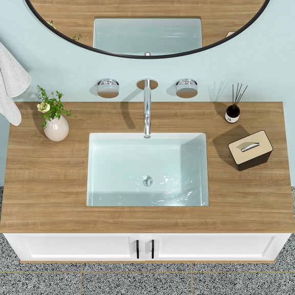 19.5"x14" White Ceramic Rectangular Undermount Bathroom Sink with Overflow