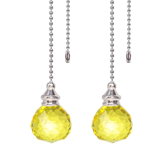 Yellow 2pcs Crystal Ceiling Fan Pull Chain Pull Chain Dazzling Crystal Prism Ball 30mm Extension with Connector for Fan,Extra 2Pcs Pull Connectors