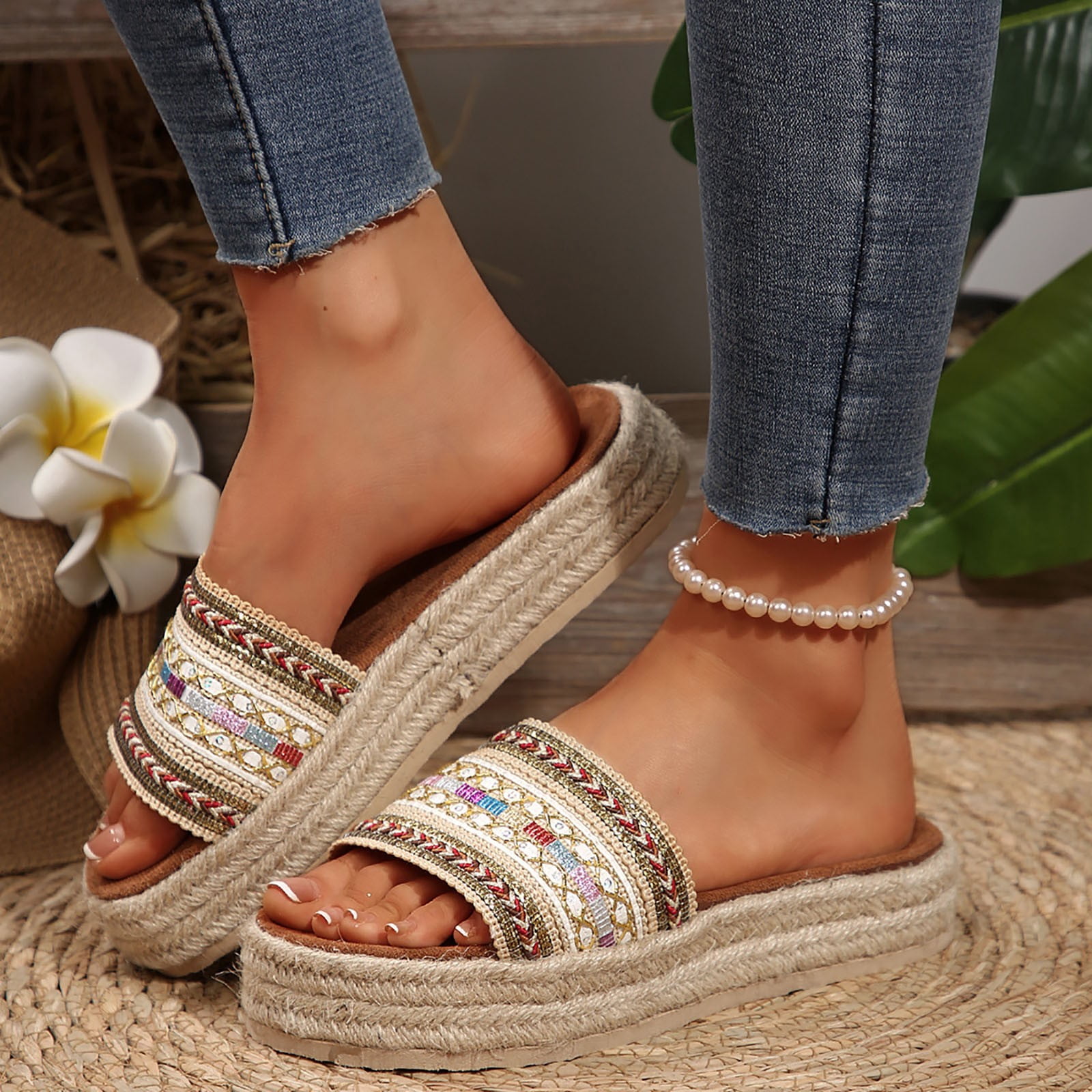 Sandales Orthopédiques Femmes - Semelle Plate, Motif Floral, Bout Ouvert, Soutien Plantaire, Confortables Pour L'été, Tailles Grandes Disponibles