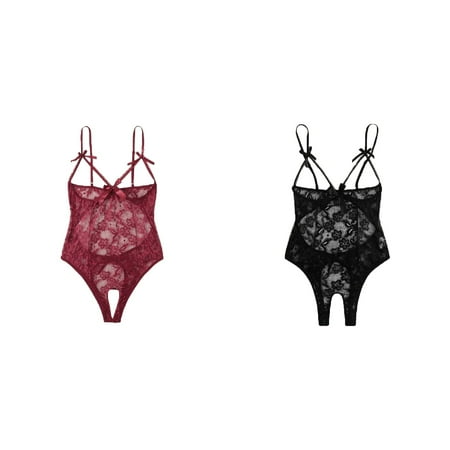 2-Pack Women Bow Lace Hollow Teddy Bodysuit Backless Jumpsuit Lingerie Lingerie Nightgown Pants Lingerie for Women Bride Lingerie Freaky Lingerie for Women Lingerie Dress for