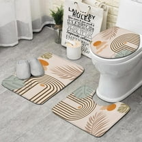 Brown Boho Geometric and Plant Pattern Bathroom Rugs Sets 3 Piece,Toilet Cover Set,Absorbent Non Slip Bathroom Mats Sets with U-Shaped Contour Rug Toilet Rug Set