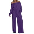 thumbnail image 3 of Oplxuo Women's Oversized Long Sleeve Jumpsuit Chic Off The Shoulder Drawstring Waist Casual One Piece Romper with Pockets, 3 of 7