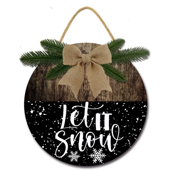 Eveokoki 12" Christmas Door Decoration Wooden Hanging Sign Printed With Let it Snow Sign,12In Rustic Farmhouse Door Sign Holiday Decor for Home Window Wall Indoor Outdoor Decorations