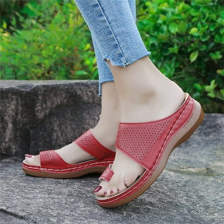 

FITORON Womens Slippers- Retro Bohemian Style Hollow Wedge Sandals Flip-flops Sandals Red 40