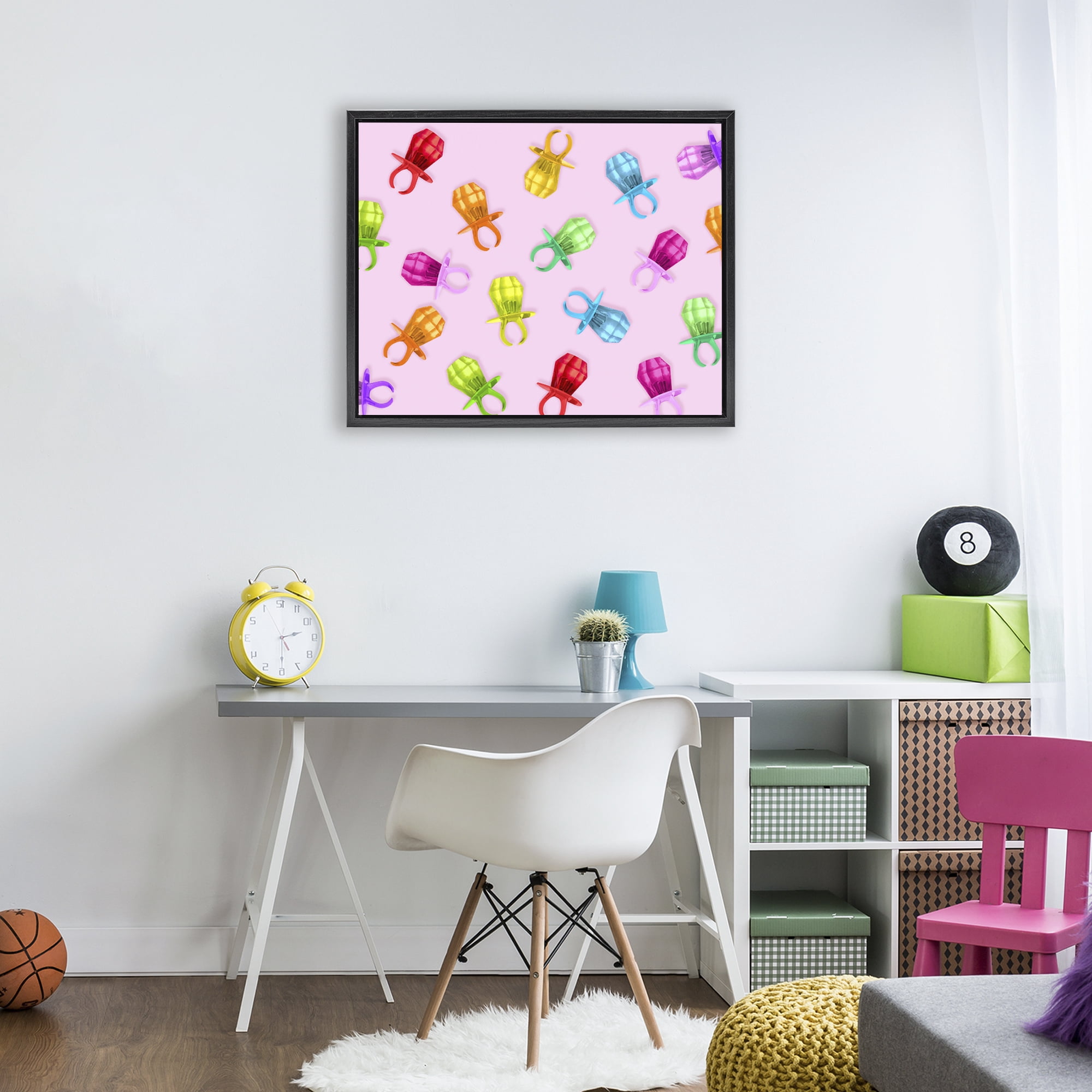 Stupell Industries Candy Gem Ring Party Pattern Black Framed Floater Canvas Wall Art, design by LISH Creative