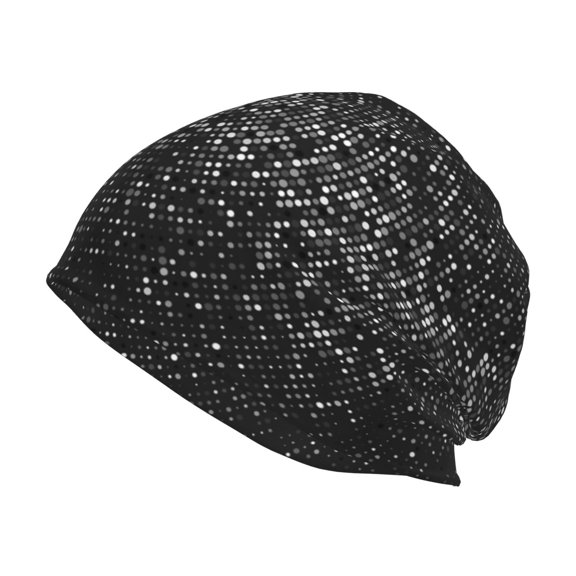 Xecao Black And White Dotted Print Knit Hat,Winter Beanie for Men Women, Beanie Soft Warm Ski Stocking Cuffed Cap