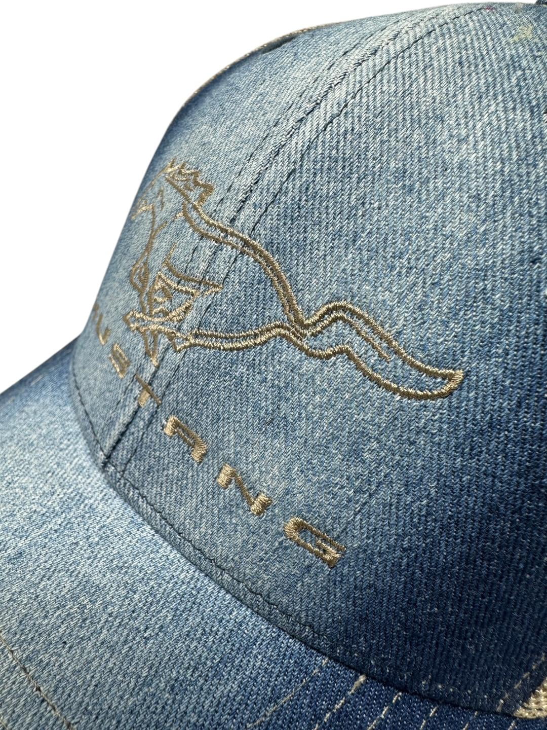 Ford Mustang Men's Hat Embroidered Logo Blue Denim Mesh Panels Adjustable Cap