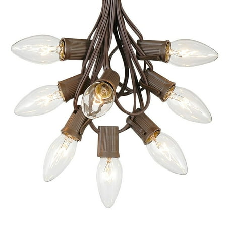C9 Christmas String Light Set - Outdoor Christmas Light String - Christmas Tree Lights - Hanging Christmas Lights - Roofline Light String - Outdoor Patio String Lights - Brown Wire - 25 Foot