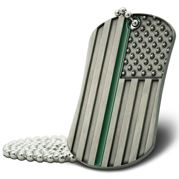 Border Patrol Thin Green Line Dog Tag Necklace- Romans 8:28 (4 Pack) by Shields of Strength