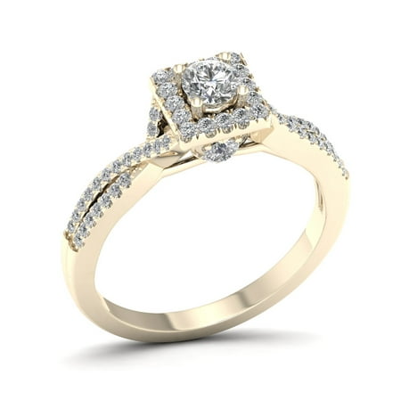 Imperial 1/2ct TDW Diamond 10K Yellow Gold Halo Twist Shank Engagement Ring
