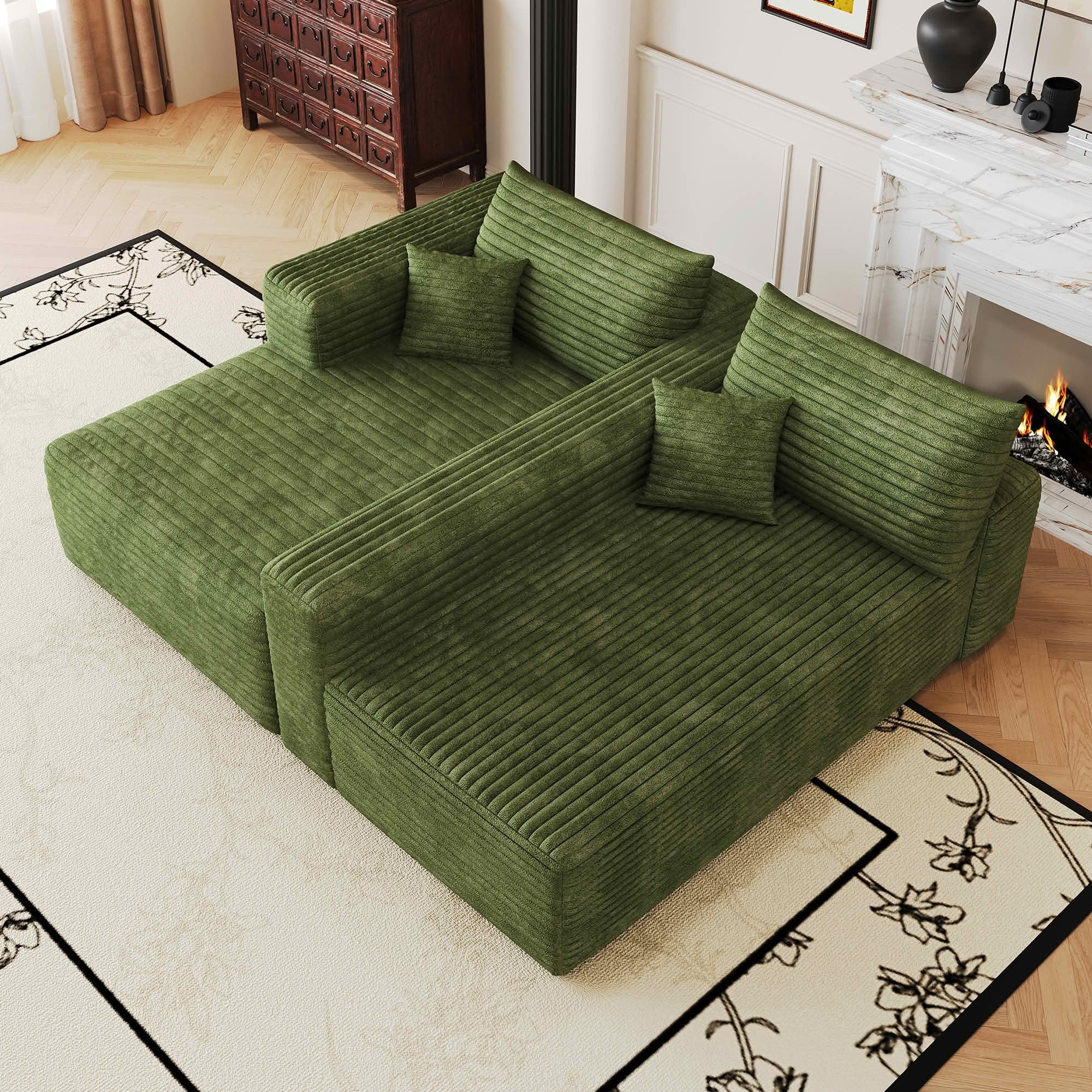 MAYEERTY 103 Inch L‑Shaped Cloud Sectional Sofa, Modern Minimalist Deep‑Seat Corner Couch, Plush Corduroy Upholstered Reversible Sofa, No‑Assembly Required for Living Room Apartment
