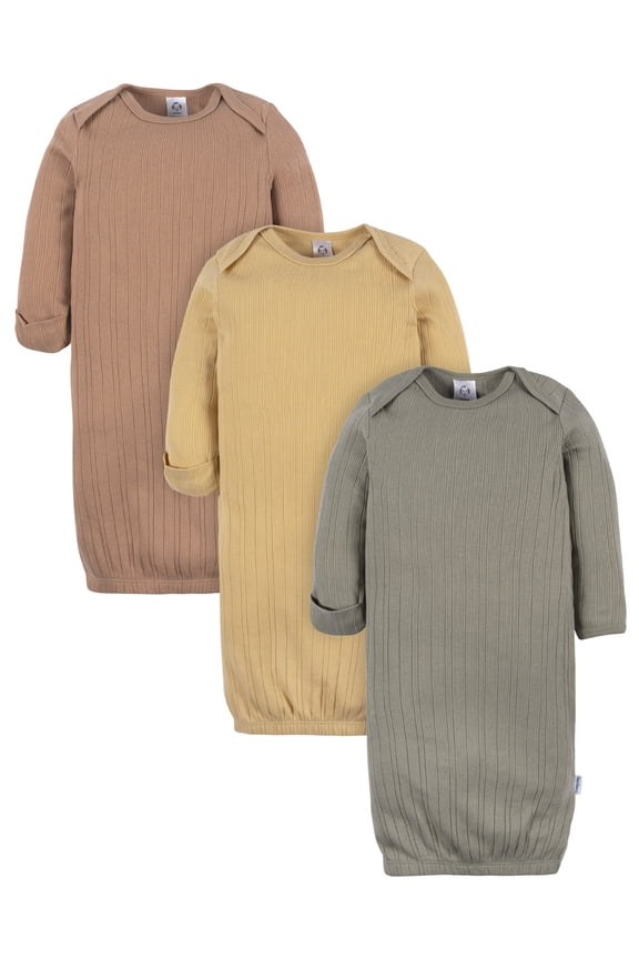 Baby Neutral Long Sleeve Gowns, 3-Pack, Sizes Newborn - 0/3 Months