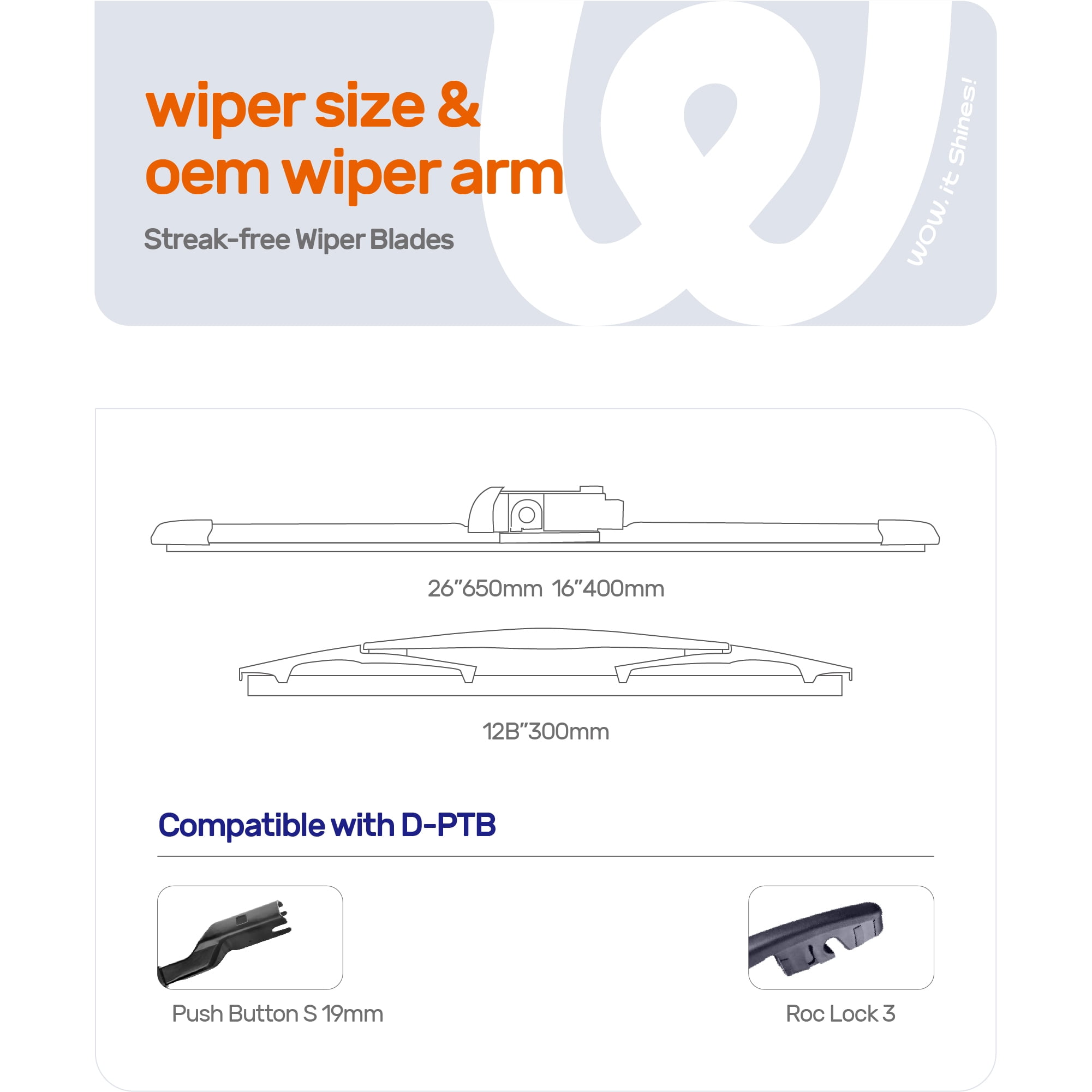 WOWIPER 26"+16"+12" Premium Silicone Wiper Blades 3-Pack – Water Repellent Beam Fit D-PTB – OEM All-Season with Rear Wiper for Subaru Crosstrek 2013-2018