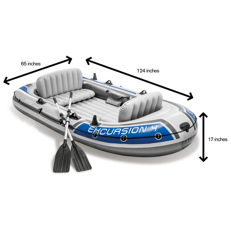 Intex Excursion 4 Inflatable Rafting/Fishing Boat Set With 2 Oars
