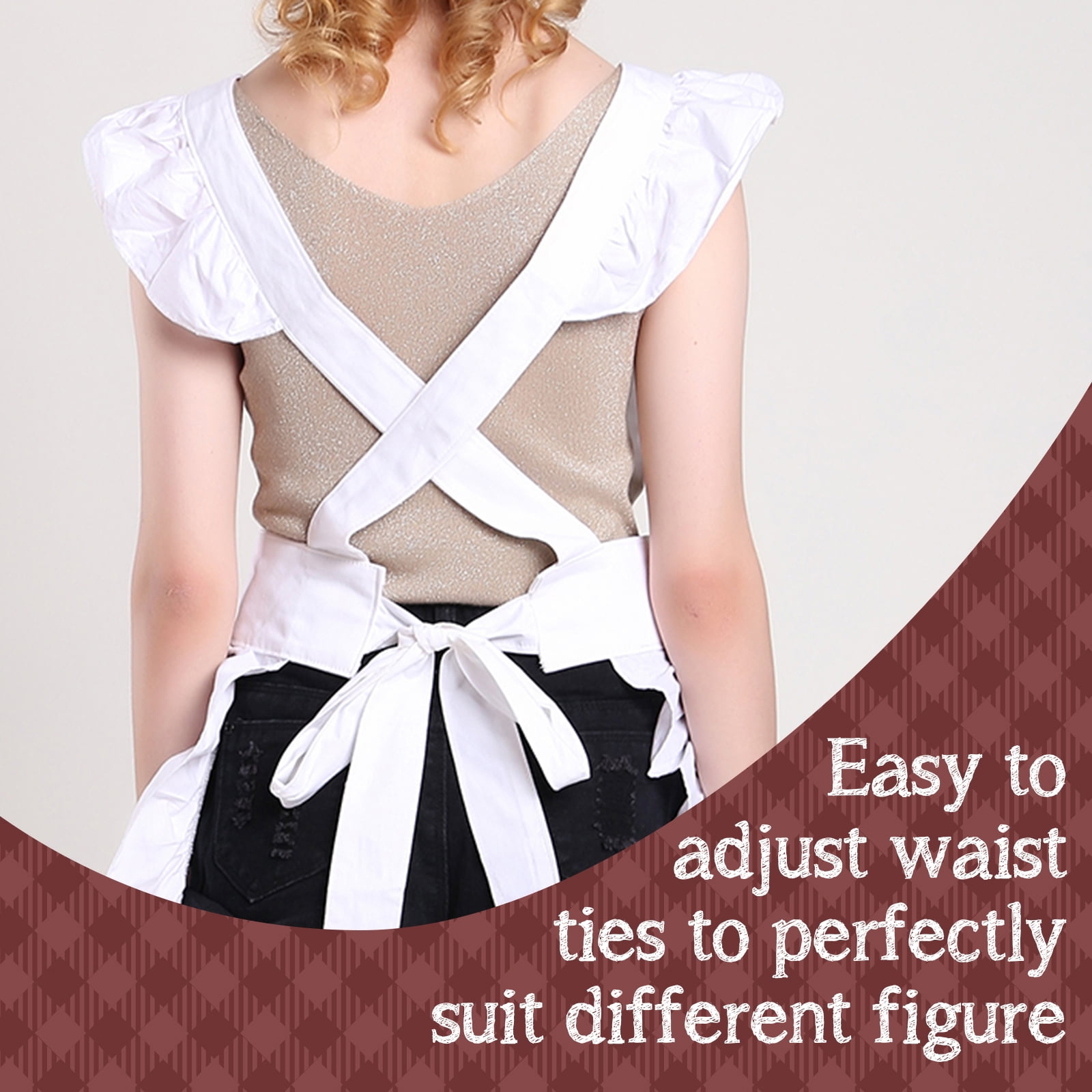 Aspire Retro Ruffle Apron, White Retro Apron for Women, Cotton