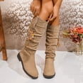 thumbnail image 2 of Knee-High Boots Women Cozy Round Toe Chunky Heel Solid Color Dressy Cozy Booties Women's Casual Comfortable Boots Winter Outdoor Dressy Booties Shoes, 2 of 10