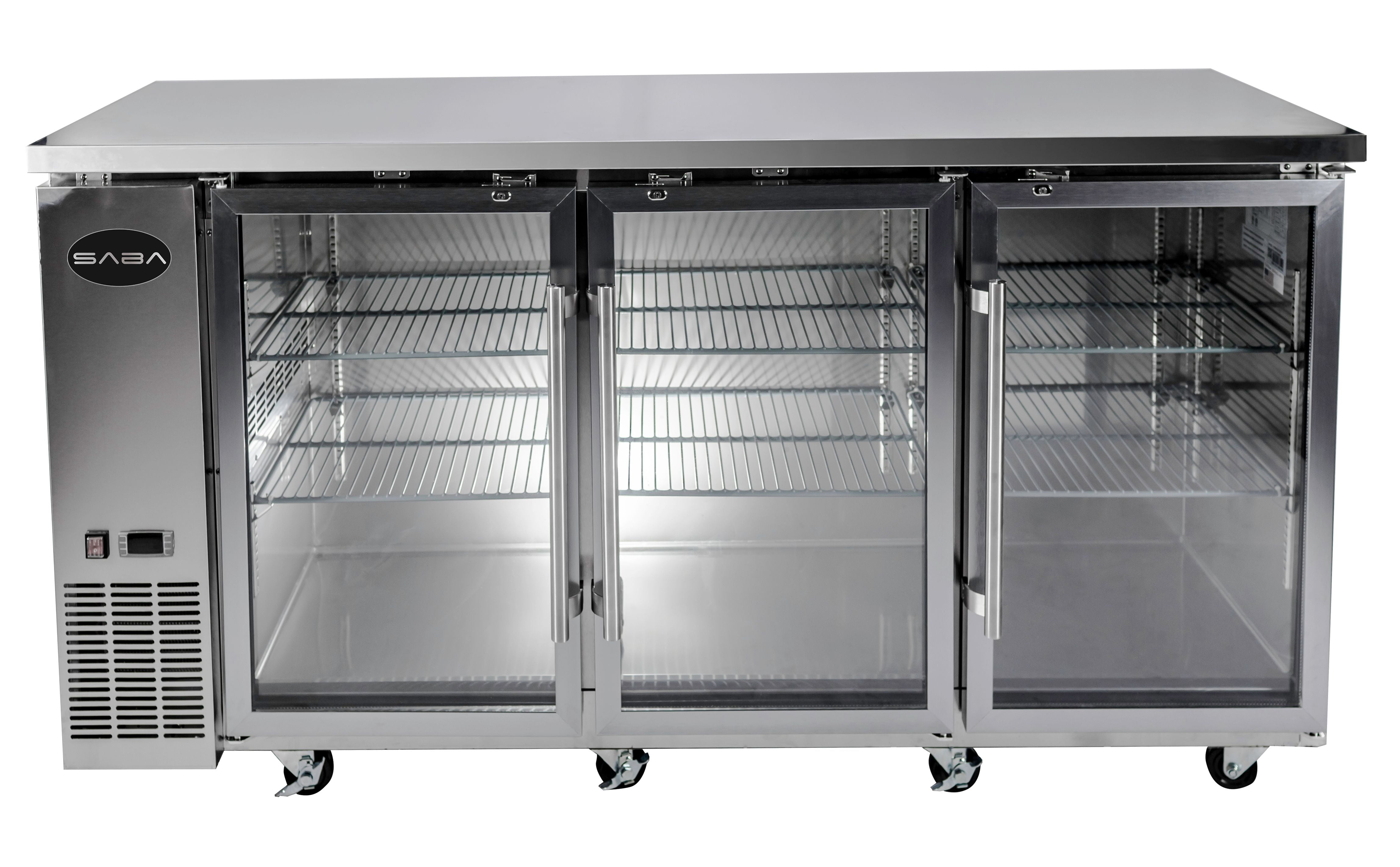 Heavy Duty Commercial Stainless Steel Back Bar Cooler with 3 Glass Doors (24" depth 72" length)