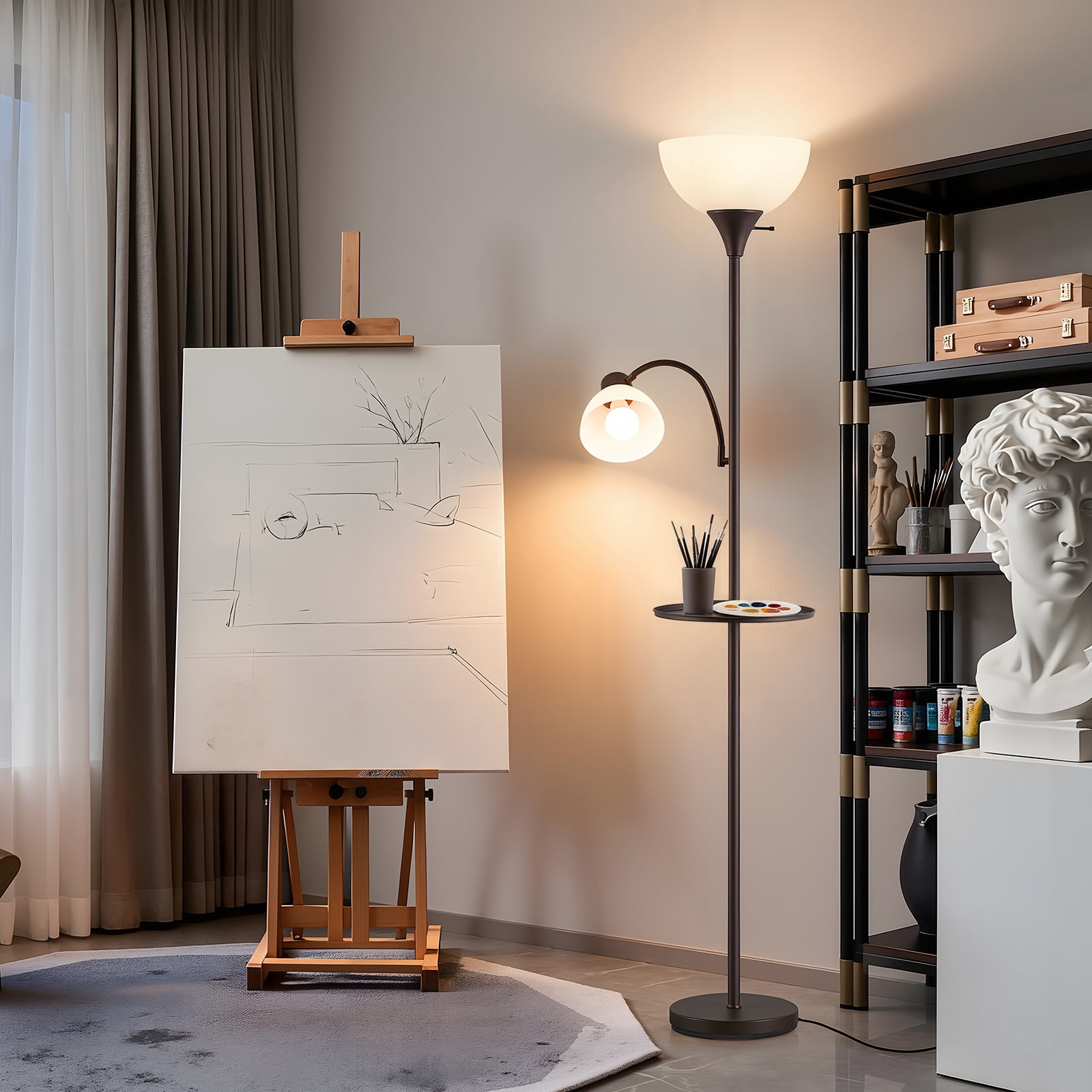 NATYSWAN 72" Floor Lamp with Table, Adjustable Reading Lights, Modern Torchiere Floor Lamps for Living Room, Bedroom, Office, Brown Bulb not Included