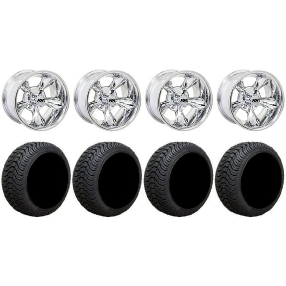 GTW Godfather 14" Golf Cart Wheels Chrome 205x30 Cruze Tires Yamaha