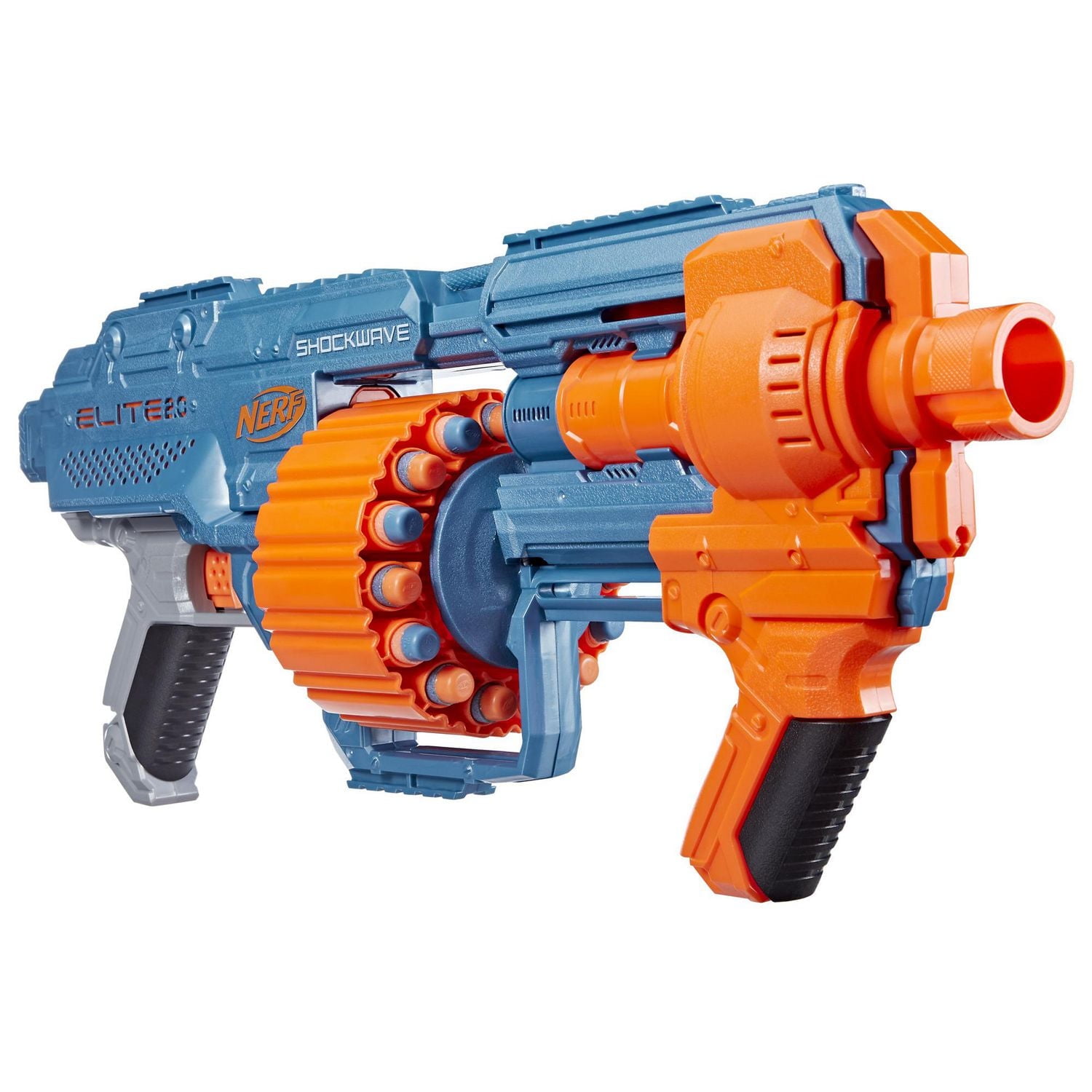 Nerf Elite 2.0 Shockwave RD-15 Blaster, 30 Nerf Darts, 15-Dart Rotating Drum, Pump-Action Slam Fire, Built-In Customizing Capabilities