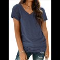 thumbnail image 3 of Camiseta Informal de Cuello en V para Mujer, Azul Marino, Talla XL, 3 of 9
