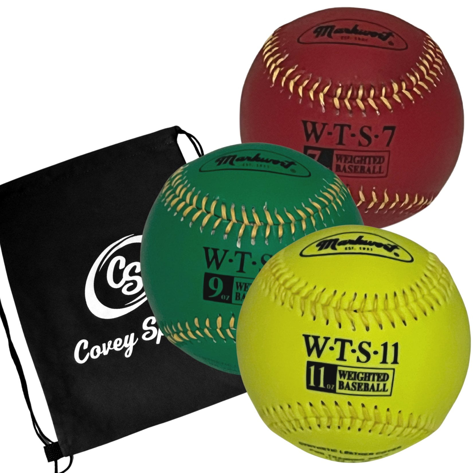 Weighted Baseballs for Pitching & Throwing Practice with Covey Bag