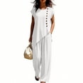 thumbnail image 5 of Mifsaly Vacation Two Piece Sets for Women Casual Asymmetric Hem Tops Short Sleeve and Wide Leg Pants with Pockets Lightweight Summer Lounge Matching Outfits White,XL, 5 of 6