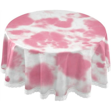 SKYSONIC Pink Cow Pattern Round Tablecloth,Washable Oil Proof Table Cover for Kitchen Holiday Party Wedding Picnic Decoration