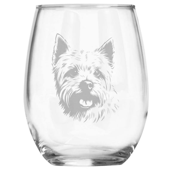 West Highland White Terrier Breed Themed Engraved Stemless Wine Glass, Unique Pet Gift for Westie Mom/Dad, Dog Lover Gifts for Her/Him