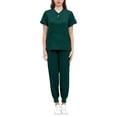 thumbnail image 4 of Conjunto de uniforme exfoliante para mujer, traje lavable a máquina con cuello en V, cintura elástica, ropa de trabajo para enfermera, ropa de trabajo Verde oscuro, 4 of 8