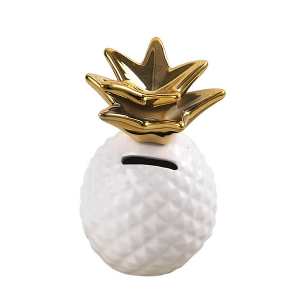 Hucha de cerámica con forma de piña, ideal para guardar monedas. Un regalo perfecto para niños. Blanco