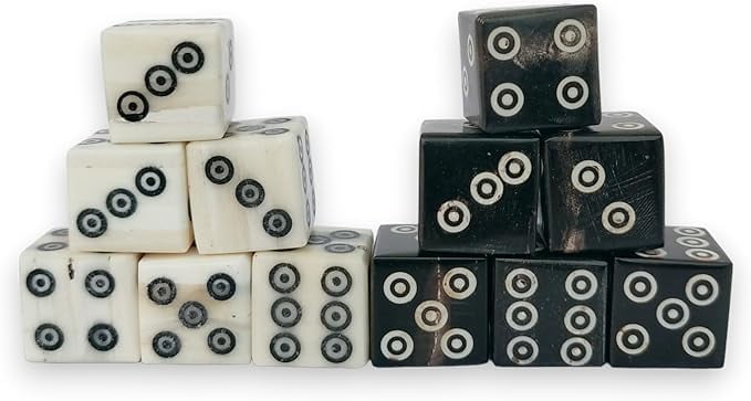 D6 Viking/Medieval Betting Bone and Horn Dice Set of 12 Pcs - 9/16 Inch (14-15 mm) Thick