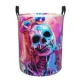 thumbnail image 1 of Balery Neon Skull With Milkshake Cesta de ropa redonda con asas, impermeable, independiente, para ropa, juguetes, dormitorio y familia-Small, 1 of 6
