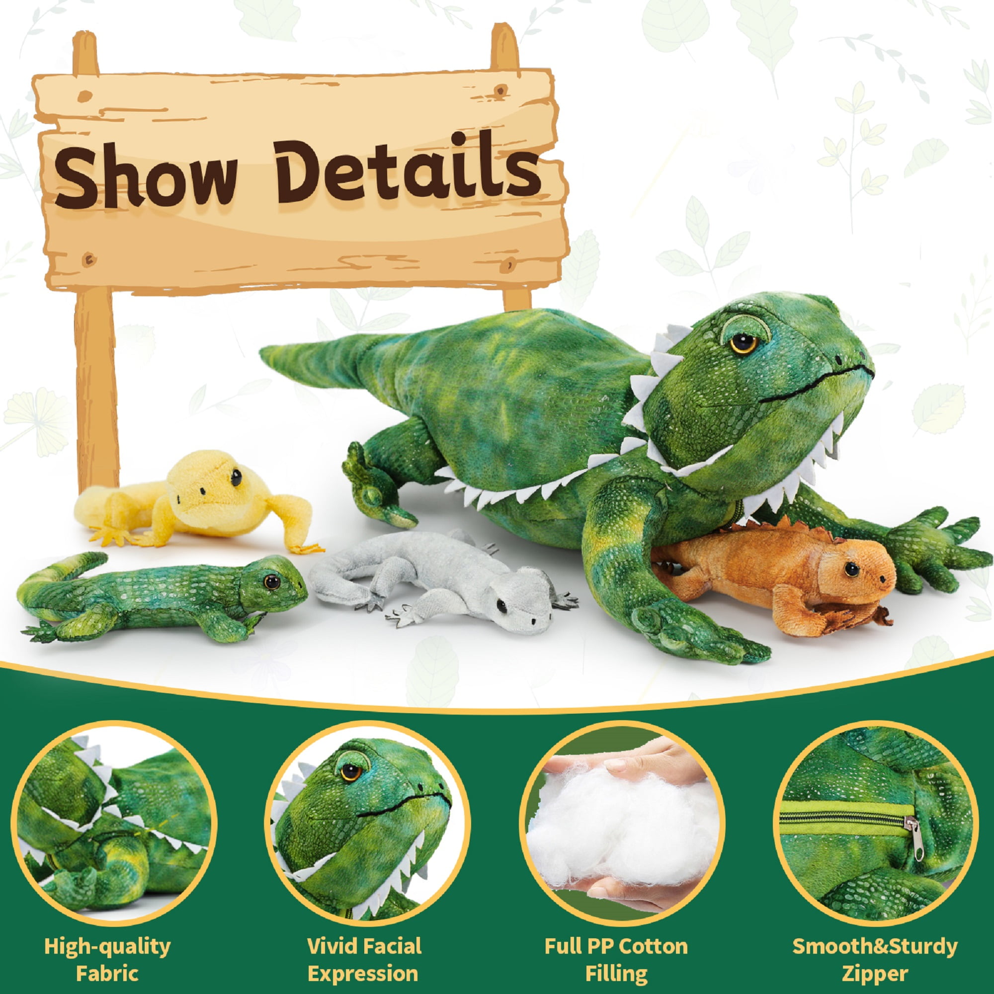 Tezituor 5Pcs Lizard Stuffed Animal 26.3" Giant Lizard Plush with 4 Babies Plush Toy