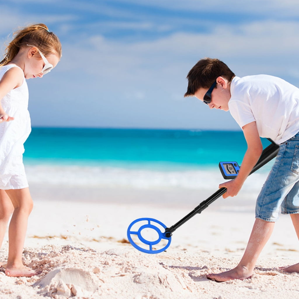 MOMOJIA Kids Metal Detector Lightweight 1.2lbs Adjustable 60cm To 79cm Rod Secure Battery Cover Detects Gold Silver Coin Jewelry 10cm Underground Depth