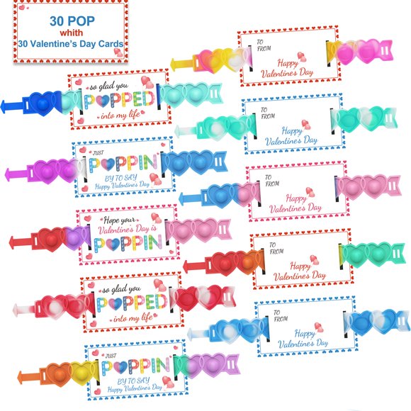 Regalos de San Valentín AYGXU, 30 unidades, pulseras POP con forma de corazón para niños