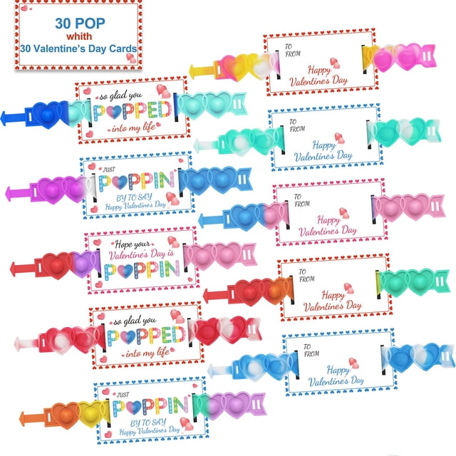 Regalos de San Valentín AYGXU, 30 unidades, pulseras POP con forma de corazón para niños