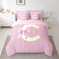 thumbnail image 2 of Homewish Kawaii Princess Style Bedding Comforter Set 7pcs for Teen, Kawaii Initial C Letter Queen Bedding Sets, Pink Stripes Line Reversible Queen Sheet Sets, Ultra Soft Bedroom Decor, 2 of 7