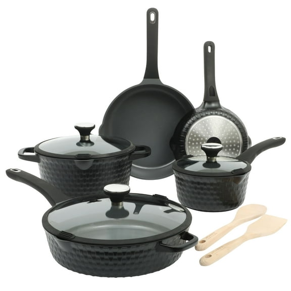 Martha Stewart 10pc Aluminum Cookware Set Black Basket Weave